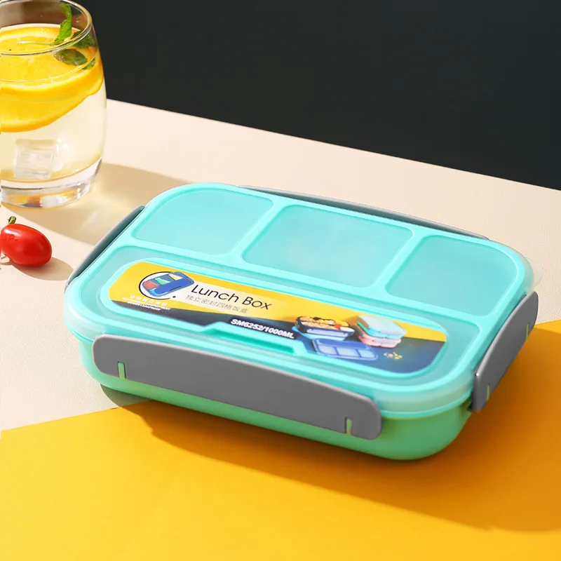 Dishwasher Safe 1000ml blue Built-in Cutlery Set Spoon Fork Plastic Lunch Box Adults and Kids