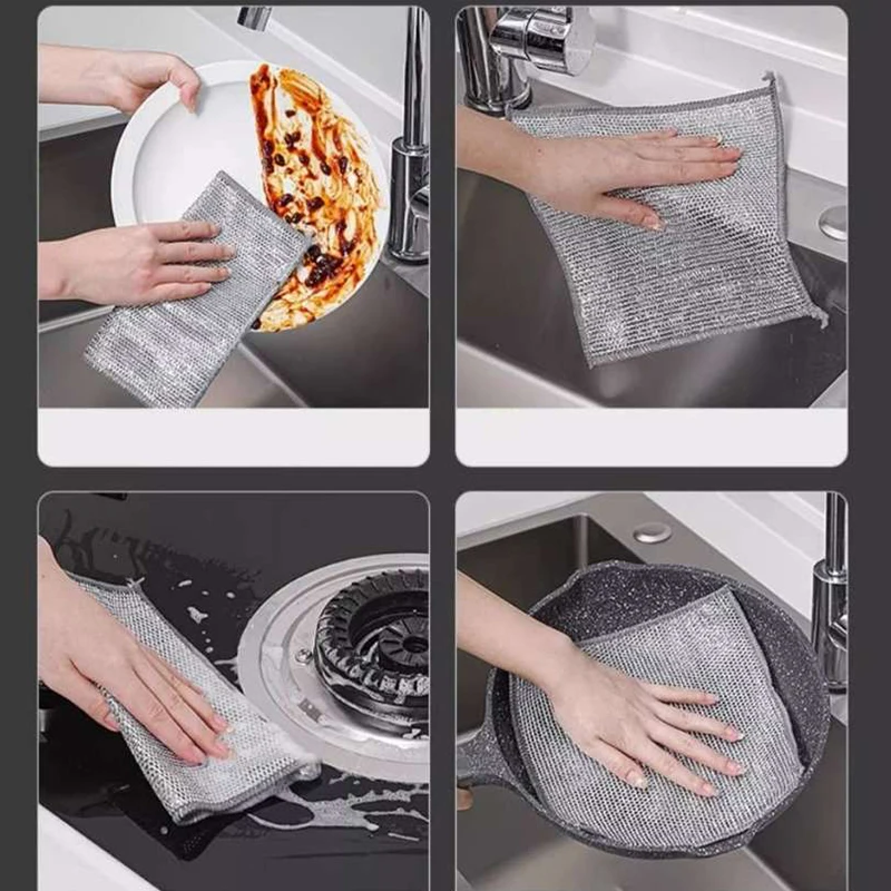 Magic Cleaning Cloth Thickened Double -sided Metal Steel Wire Rags Kitchen Dish Pot Washdishing Cloths Towel Clean Tools