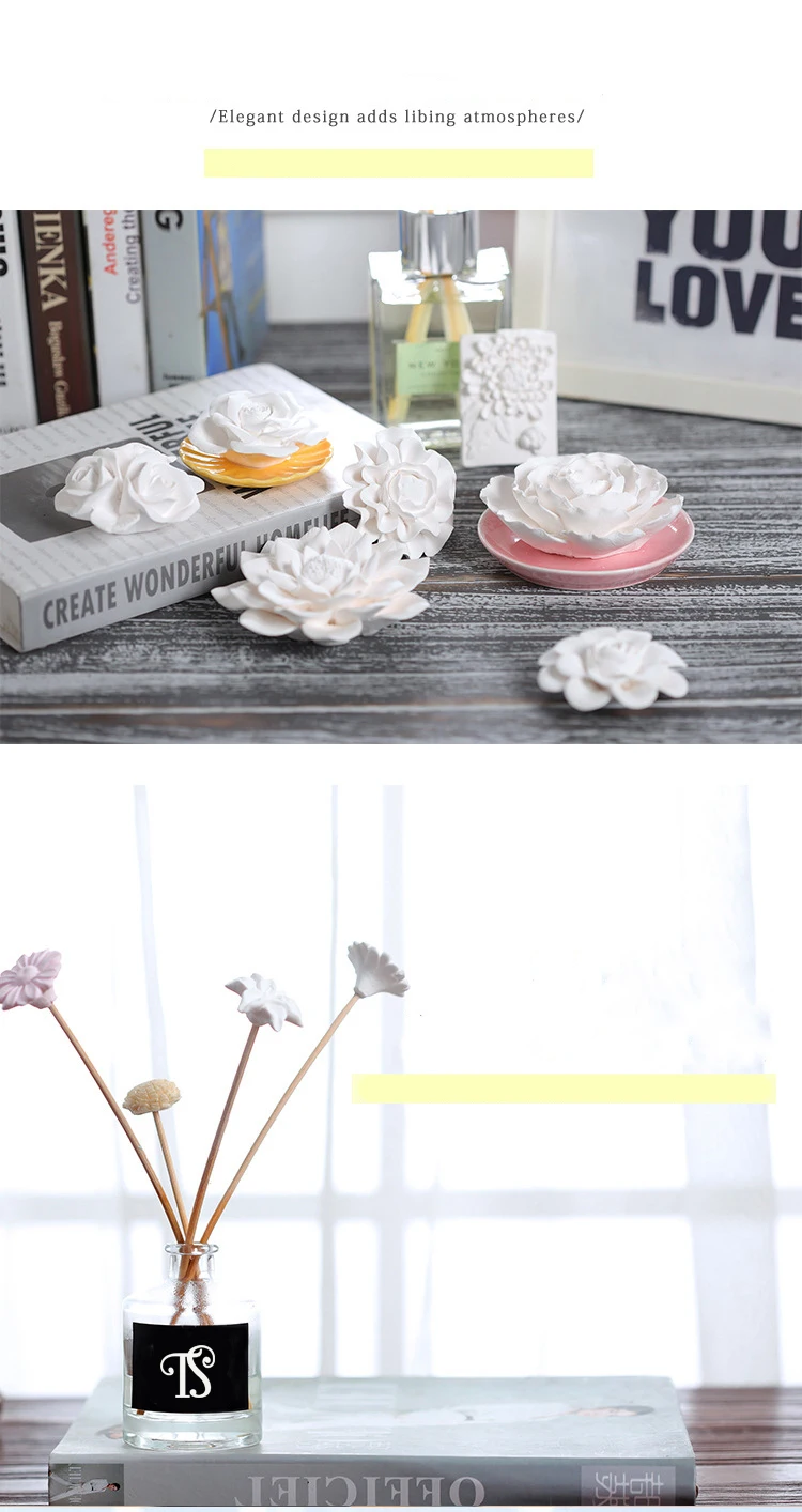 Handmade White Ceramic Flower Aroma Oil Diffuser Ceramic Bird Diffuser Aroma Perfume Glass Bottle