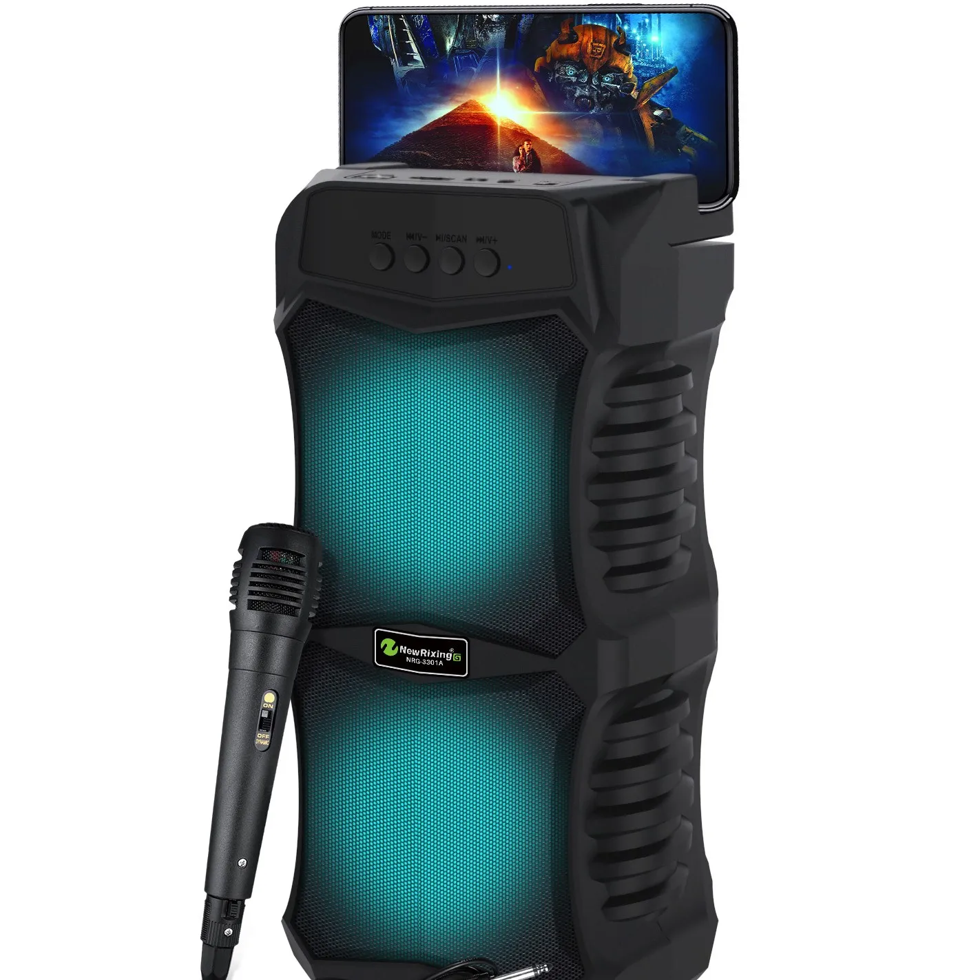 Karaoke Professional Portable Wireless Speaker With Flashing Led Light Large Circle Dazzle Led Light With Audio Line