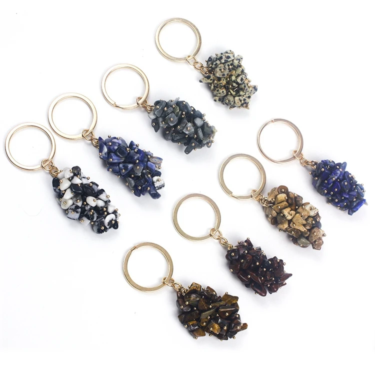 Diy Fashion design Natural stone key ring_ Picasso Jasper Stone energy Key chain_ Picasso Jasper grape Shaped Pendant souvenirs gift