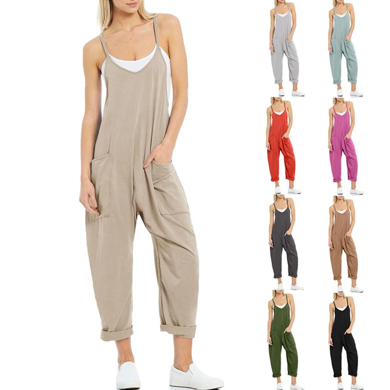 Channel 2024 Fashion Adjustable Spaghetti Strap Women Casual Sleeveless Loose Harem Baggy Overalls Jumpsuit