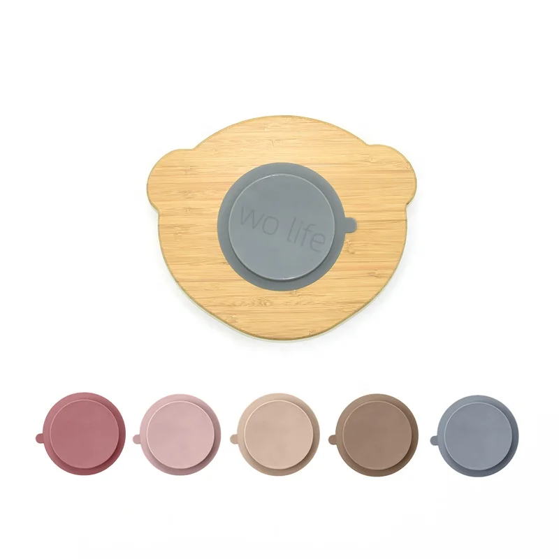 Cute Panda Shape Bamboo Dinner Plate With Silicone Suction Cup Base