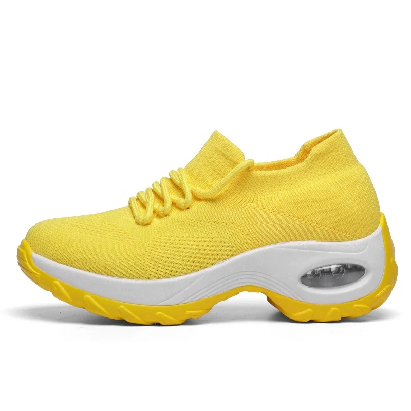 Custom wholesale air cushion fly knit sport shoes for women and ladies