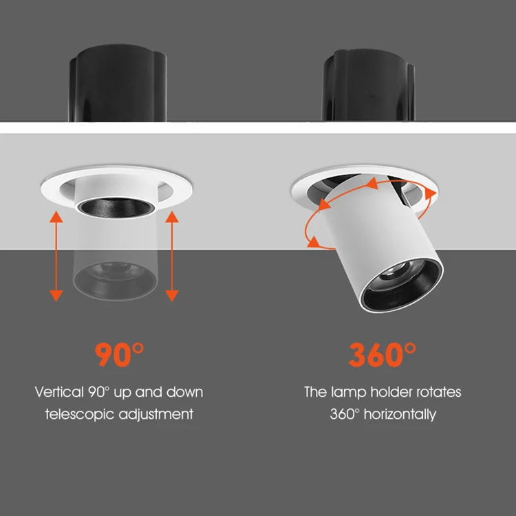 Ushine New Product Indoor Beam Angle Design Round Square Aluminum Ceiling Recessed COB LED Spot Light