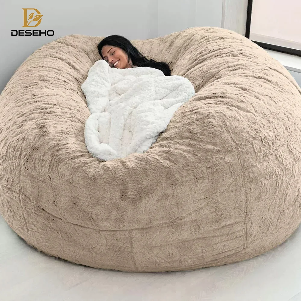 Extra Large Bean Bag Cover 7ft Foam Filled Living Room Sofa Faux Fur Giant Sofa Bed Bean Bag Chair