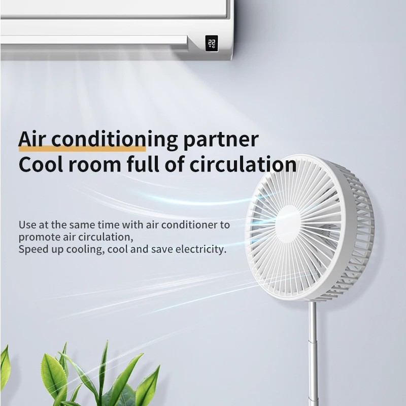Rechargeable Desktop Four Gears Wind Speed Portable Air Cooling Fan Low Noise Portable Folding Storage 7200mAh Floor Stand Fan