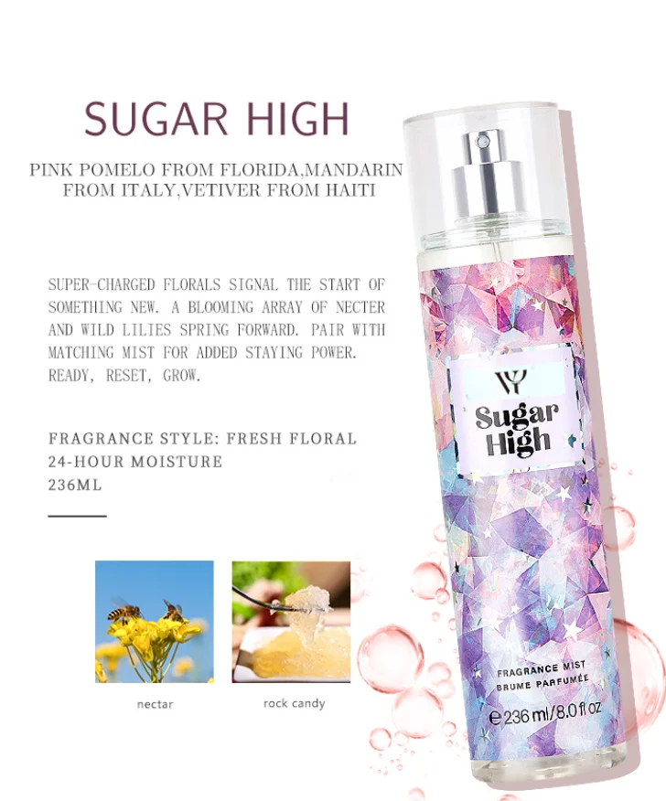Private Label Luxury Unisex Secret Scent Perfume Fragrance Long Lasting 236ML Body Splash Mist Vitoria Gift Set Low Price Hair