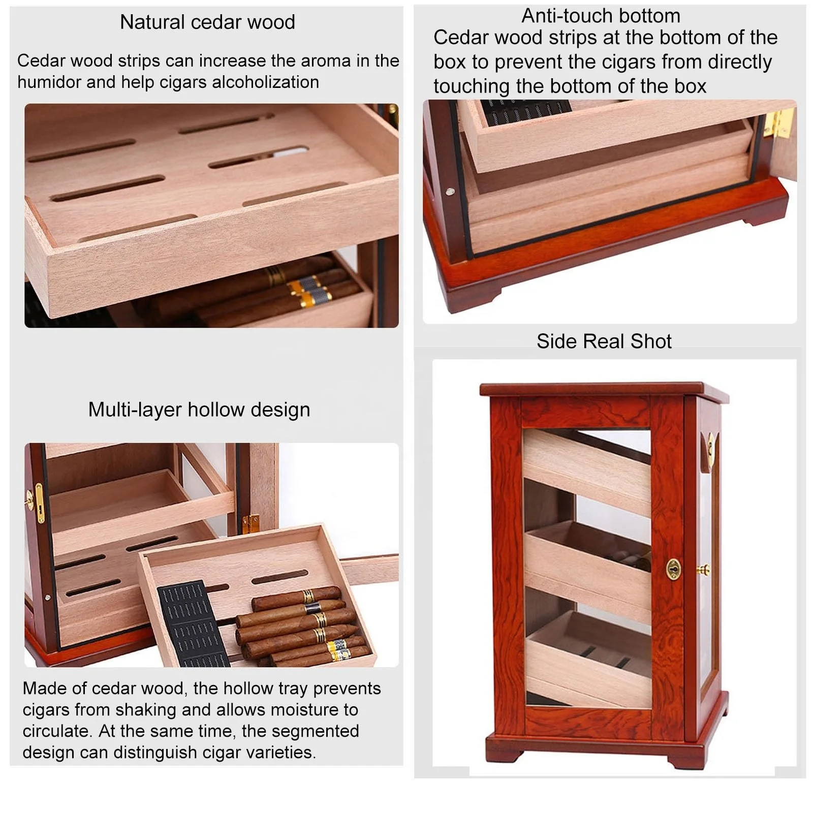 Custom 3 layers Humiodr Cabinet Luxury Natural Cedar Wood Cigar Storage Box Cigar Humidifier Hygrometer Cigar Humidor Cabinet