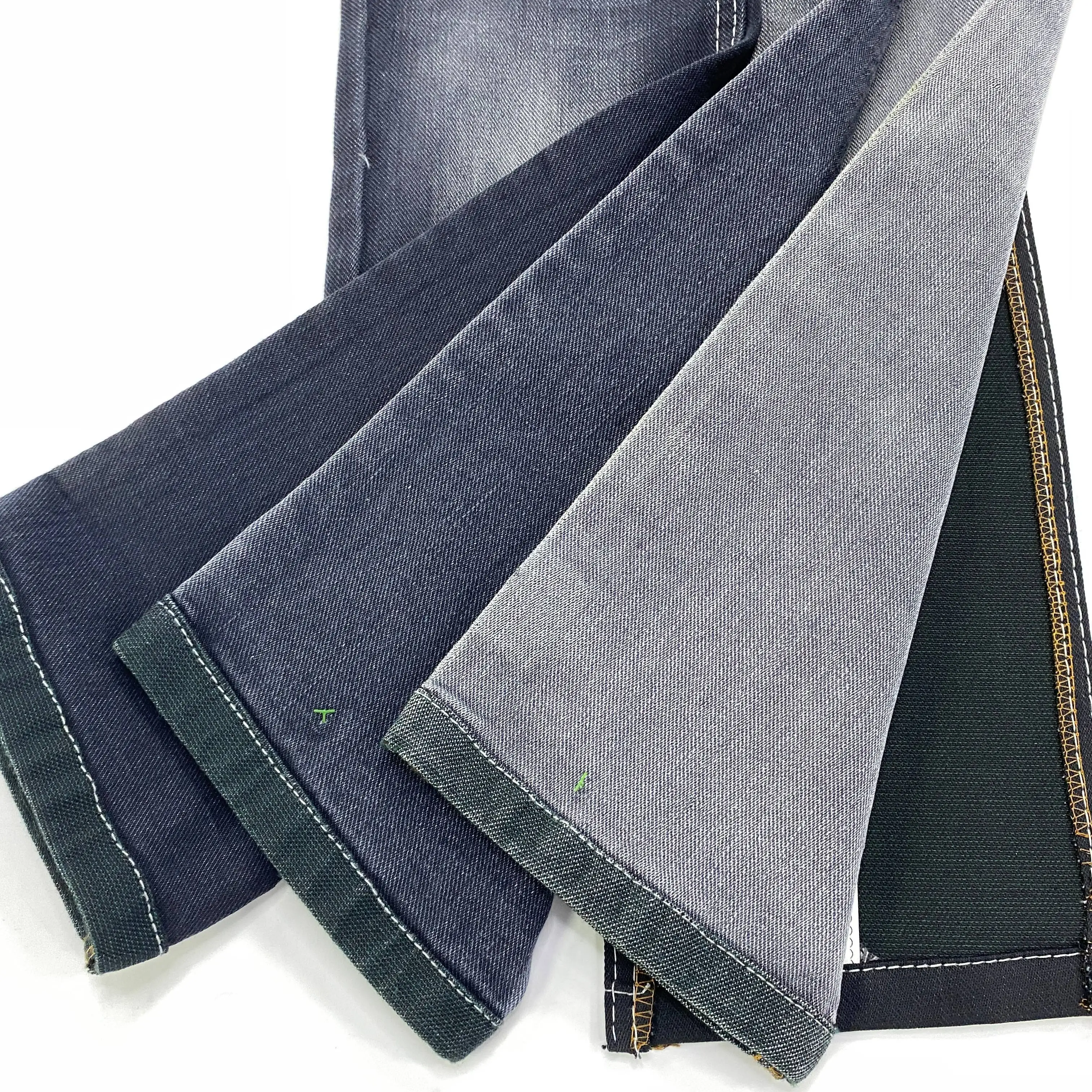 High Quality Hemp Cotton Denim Fabric Stretch Woven Jacquard Twill Dobby Coated Jeans Cloth for Dresses Sample Order Welcome