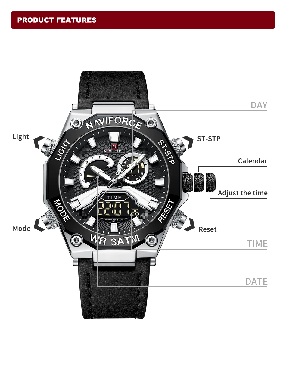 NAVIFORCE 9220 SBB relojes hombre mens watches Sport Quartz Digital watch with Japan movement wristwatch 2023