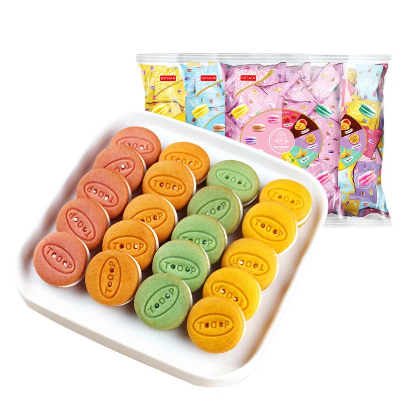 Halal Galletas Biscotto Bag Pack Fruit Assorted Baked Goods Mini Macaron Cookies Cream Sandwich Biscuit