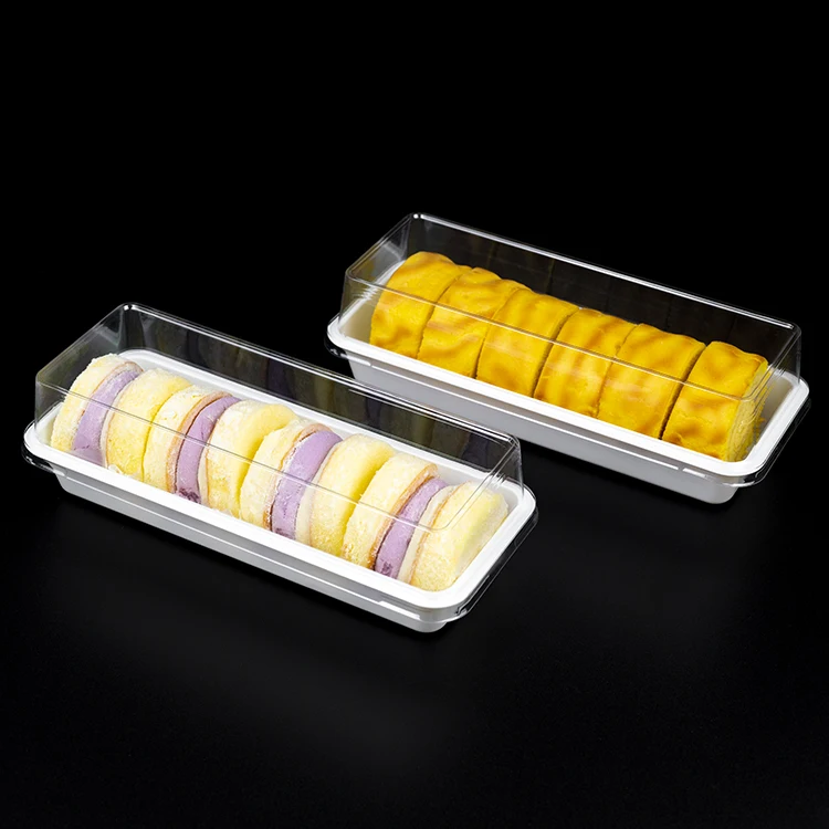 Plastic Bakery Packing Cake Custom Dessert Food  Clear Pastry Swiss Roll Blister Cookie Packaging for Cookies with Clear Lids