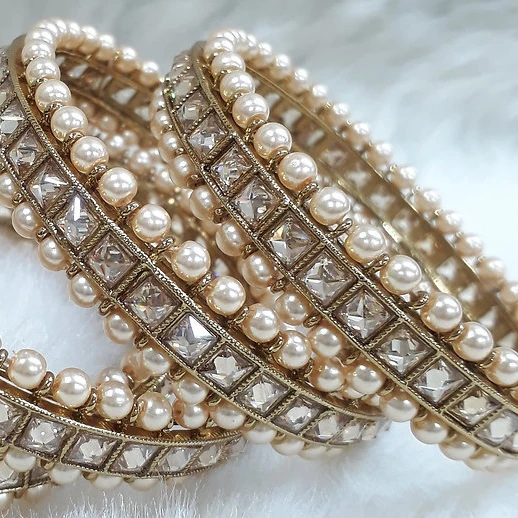 Pearl/Polki Bangles Pack of 2, Indian Bangles/Kada