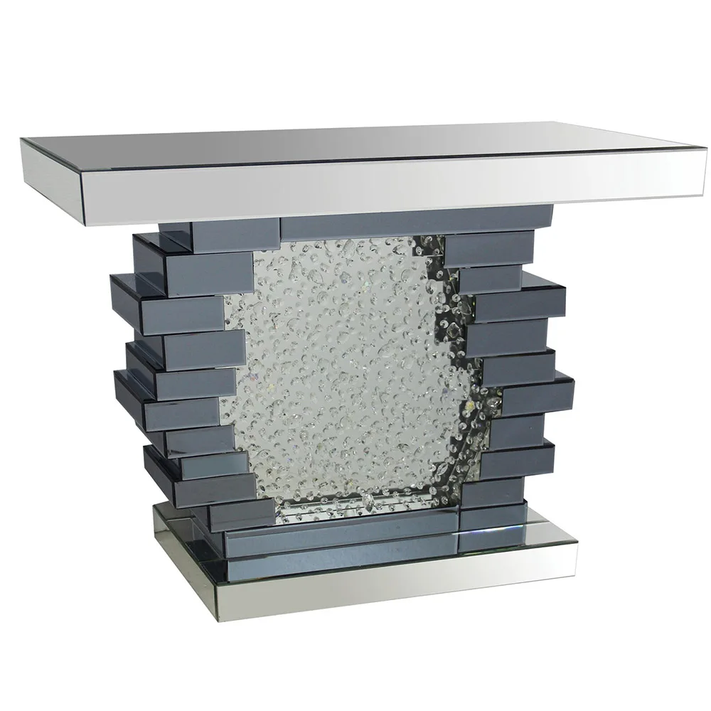 2022 Contemporary Luxury Sparkling Diamond Crushed Console Table Bling Glam Mirrored Furniture For Entrance