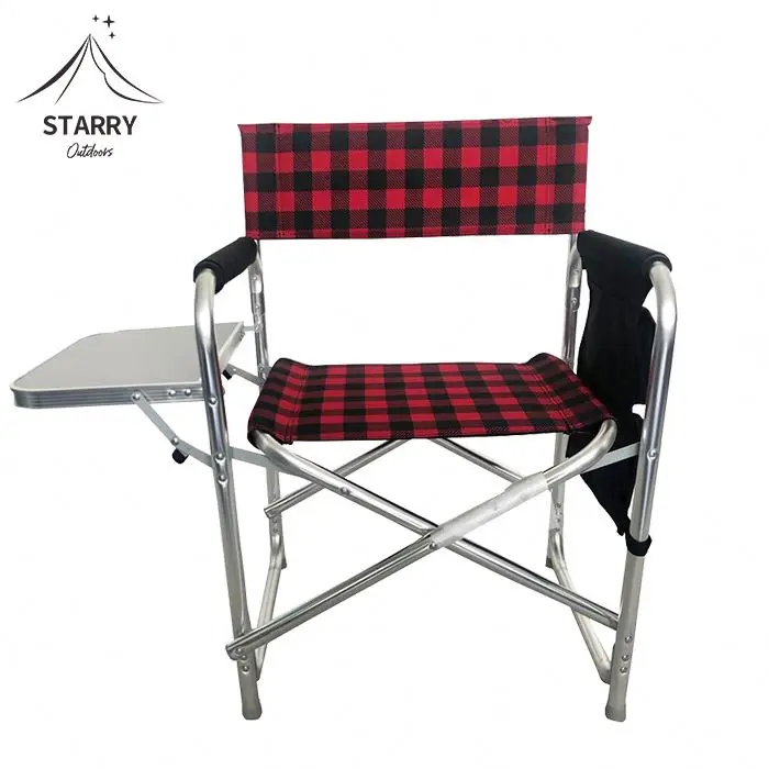 Premium heightened canvas director chair Aluminum foldable solid wood frame makeup chair with footrest custom