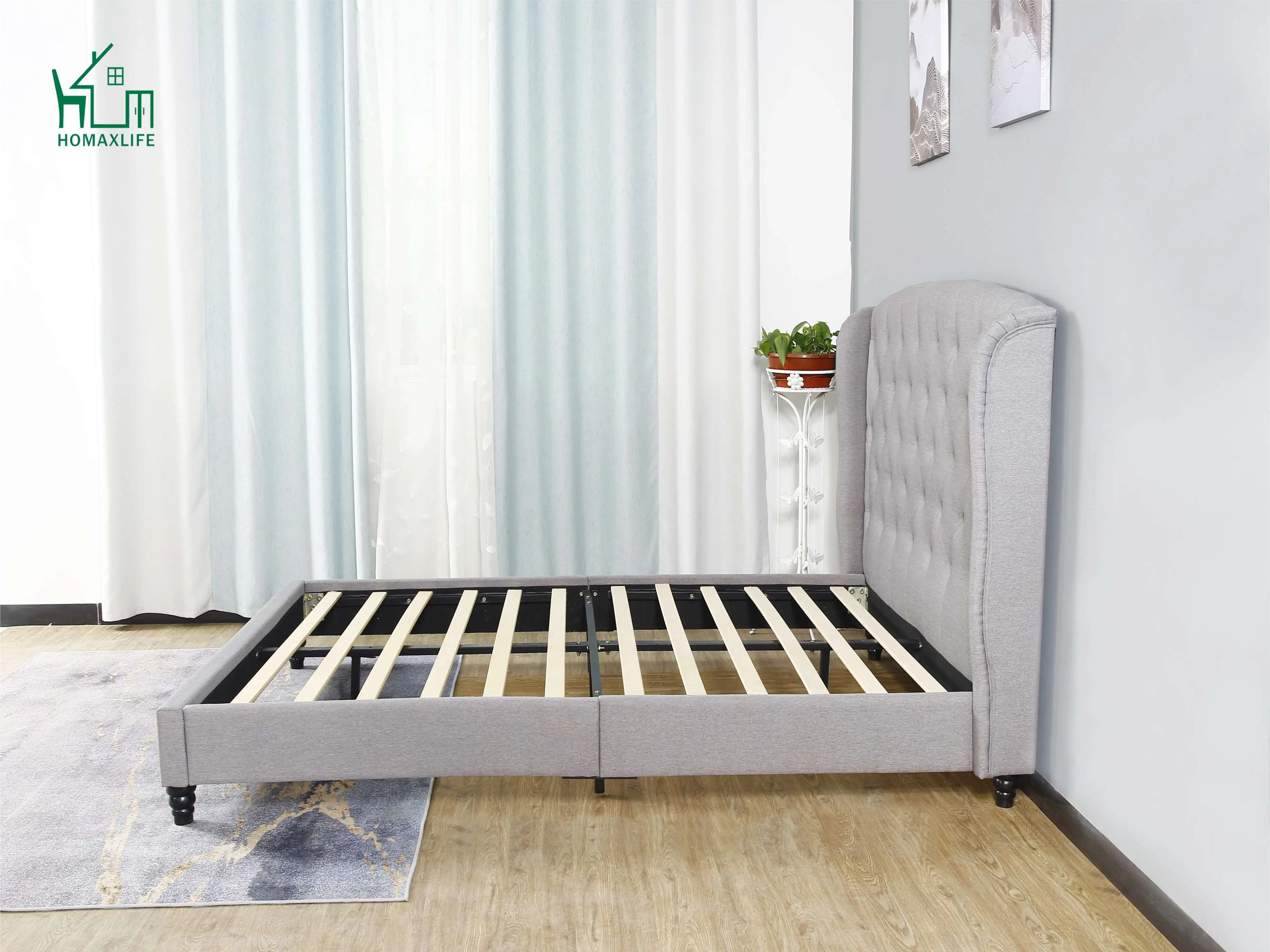 Wholesale Modern Bedroom Furniture High Fabric Buttoned Headboard  King Size Soft Bed Bedroom Furniture Upholstered Bed