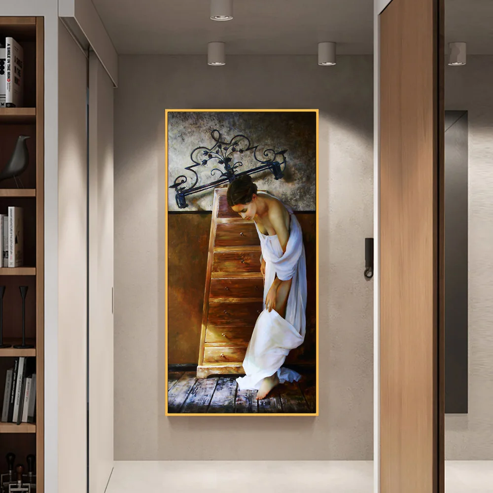 Brand new decoration home modern art oil painting of nude chinese girl