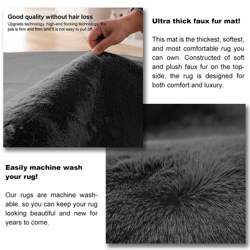 2023 Grey Solid Color Bedroom Carpet Fluffy Faux Rabbit Fur Carpet Large Rugs For Living Room Shaggy Carpets And Rugs for Home