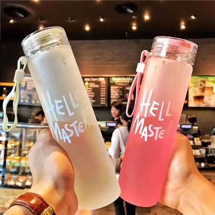 Custom Creative Colorful Glass Water Bottle Frosted Drinkware Cheap Glass Camp Water Bottles