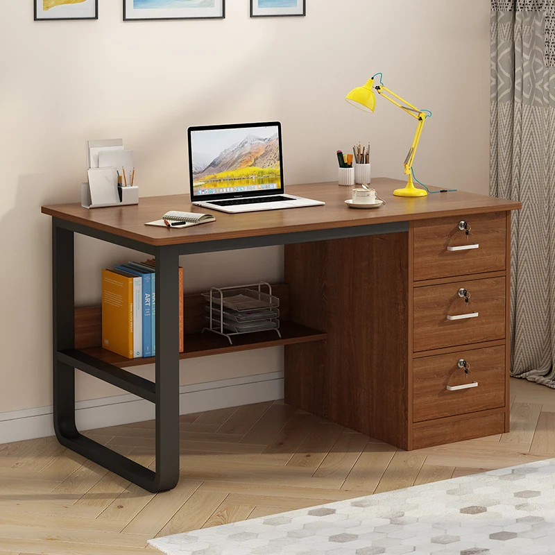 Modern Furniture Metal And Wooden Computer Table And Student Study Writing Desk With Drawer and Bookshelf For Home Office