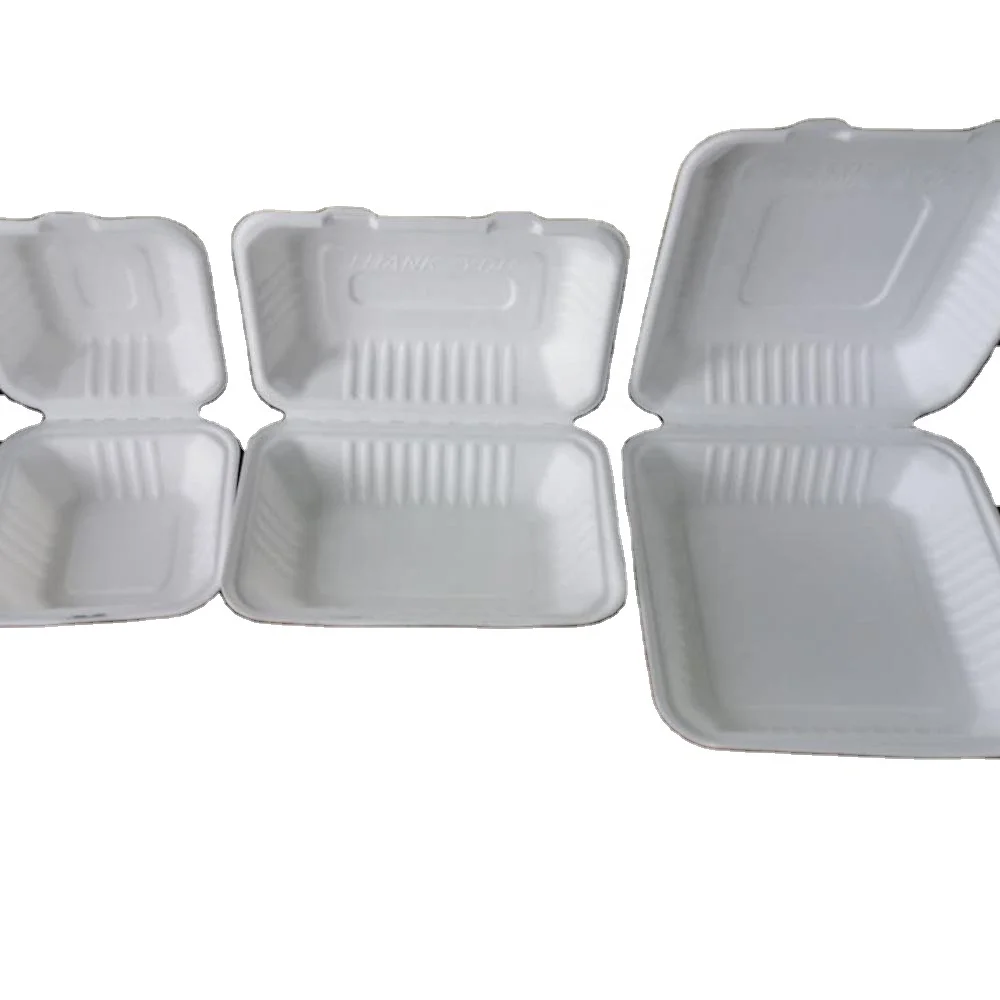 Biodegradable sugarcane clamshell box disposable dinnerware sets  take away food  container lunch box