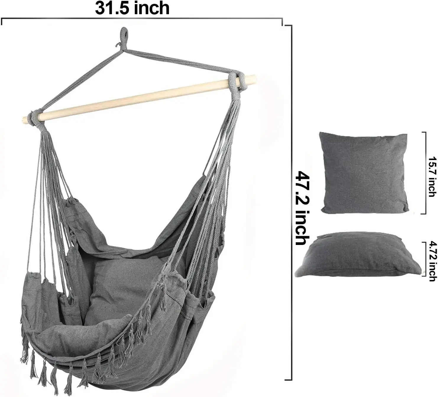 Hammock Chair Swing Hanging Chairs Rope Swing Seat with 2 Pillows and Stick Perfect for Outdoor/Indoor