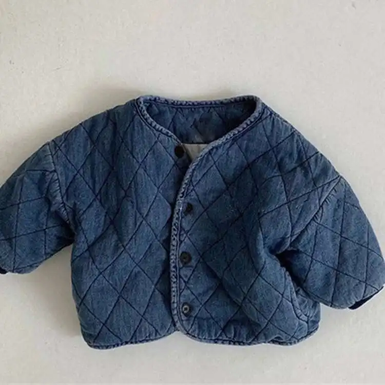 Vintage warm winter kids quilted coats soft cotton denim little girl coats