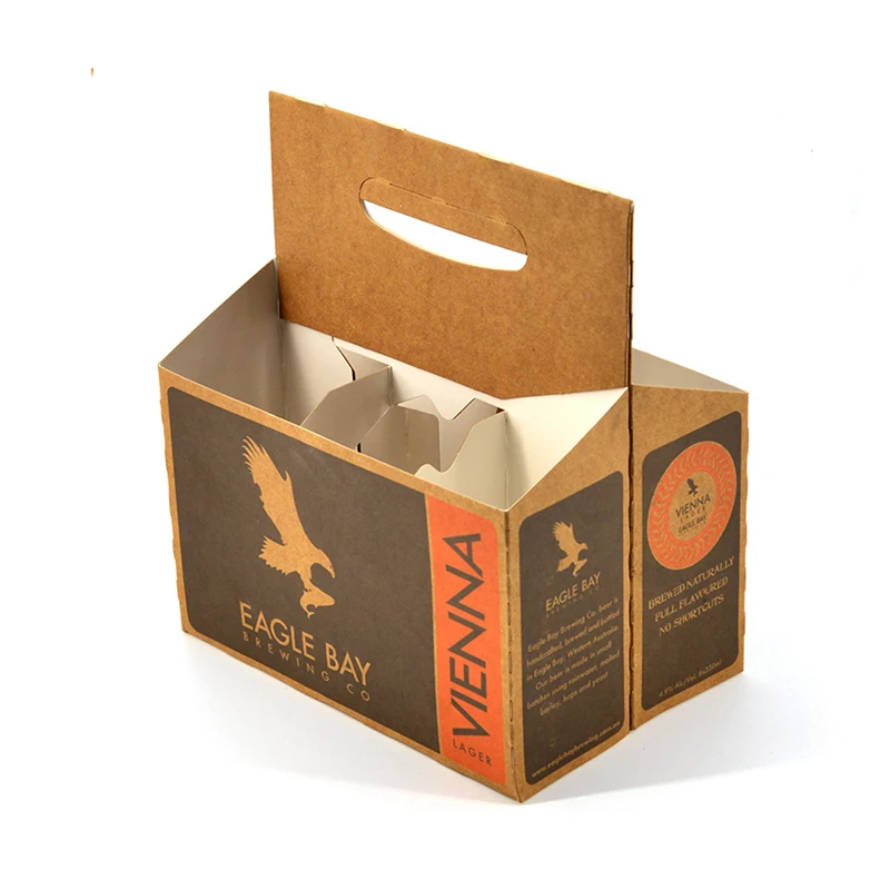 Wholesale Custom Printed Corrugated Cardboard Drink 6 Pack Beer Bottle Packaging Reusable Handle Beer Carrier Box
