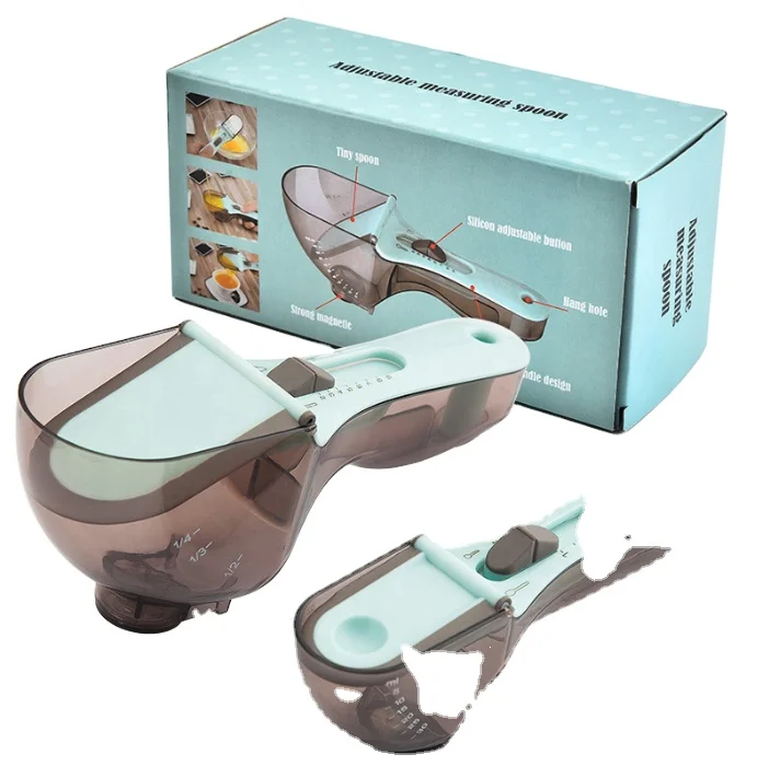 
Amazon hot sell Set of 2 Adjustable Measuring Plastic Cup and Spoon set 