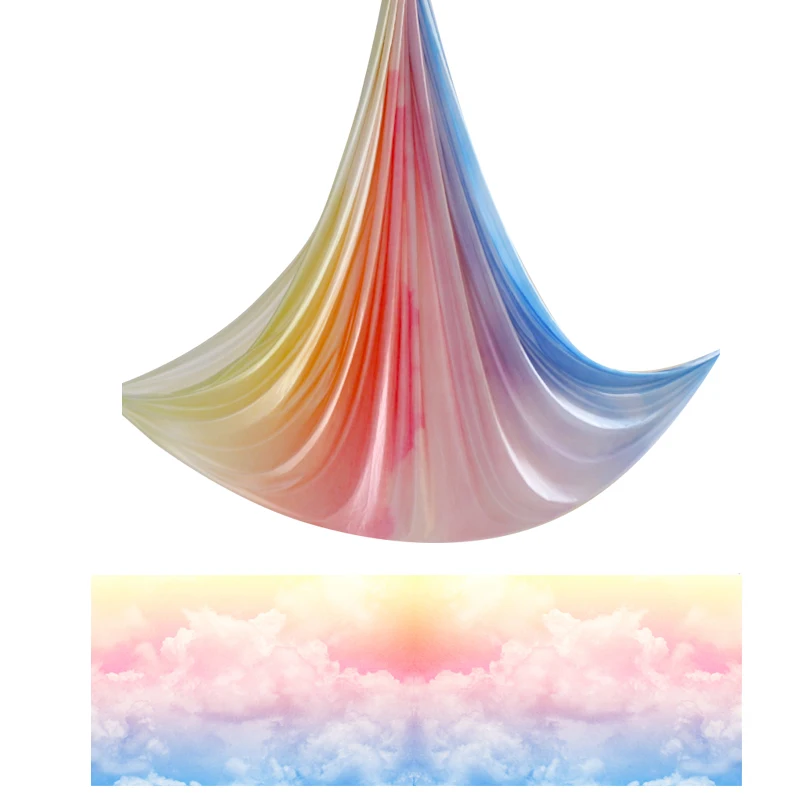 47 kinds Rainbow color 5m High Strength anti-gravity yoga hammock aerial silks yoga swing Premium Aerial Yoga Swings Fabric
