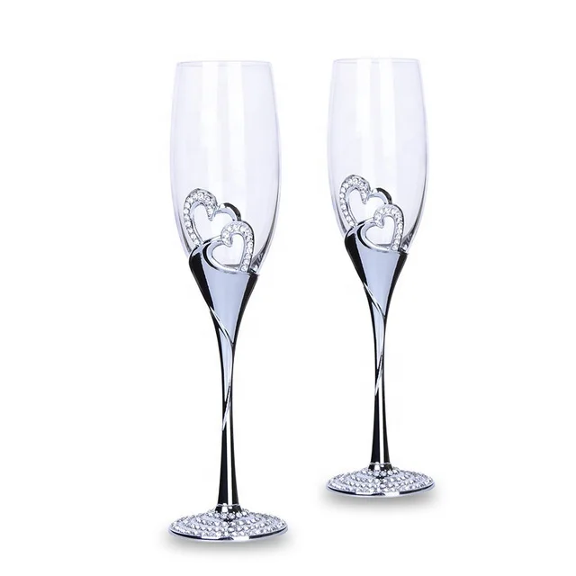 Customized Crystal Fancy Champagne flutes Glass with diamond metal stem
