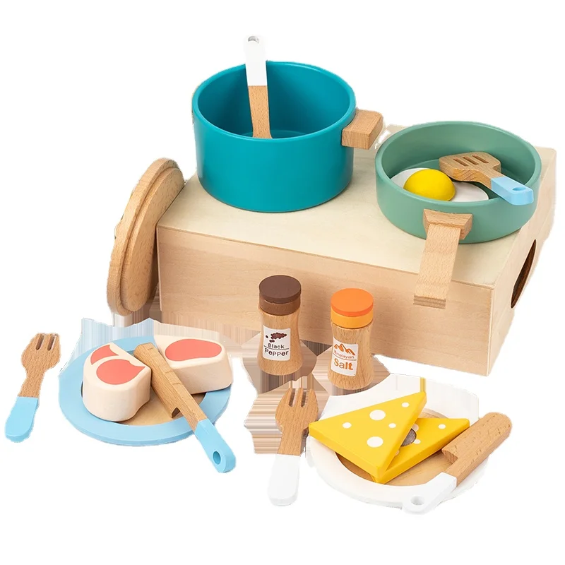 Classic Wooden Kitchen & Food Set for Kindergarten Cognitive Development Pretend Afternoon Tea Toys