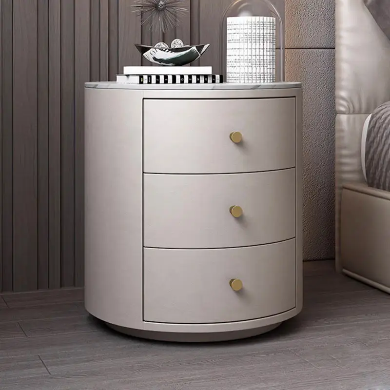 Xijiayi Luxury Smart Nightstand Phone Wireless Charger Bedside Cabinet Round Wooden Bedside Table With Led Light