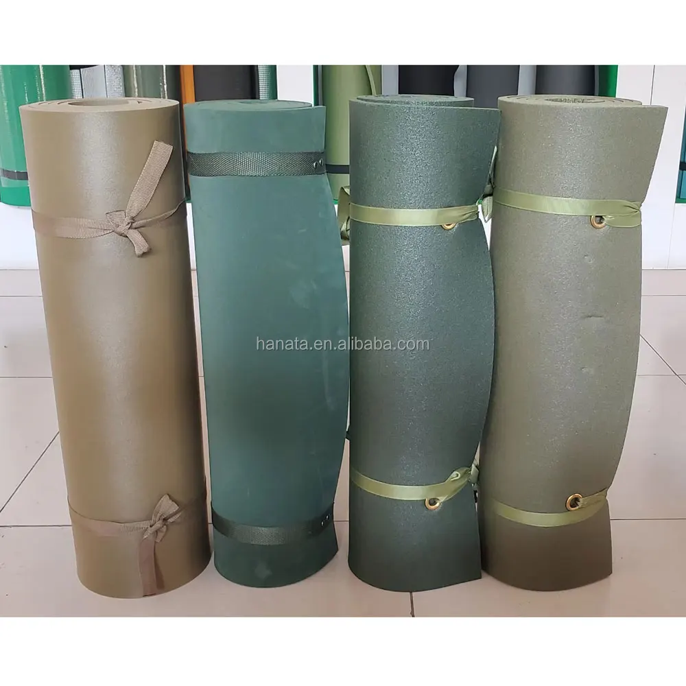 Hight Density IXPE Closed Foam Khaki Military Sleeping Pad Two Straps Gold Eyelet Hanging Ring Portable Outdoor Camp Mat