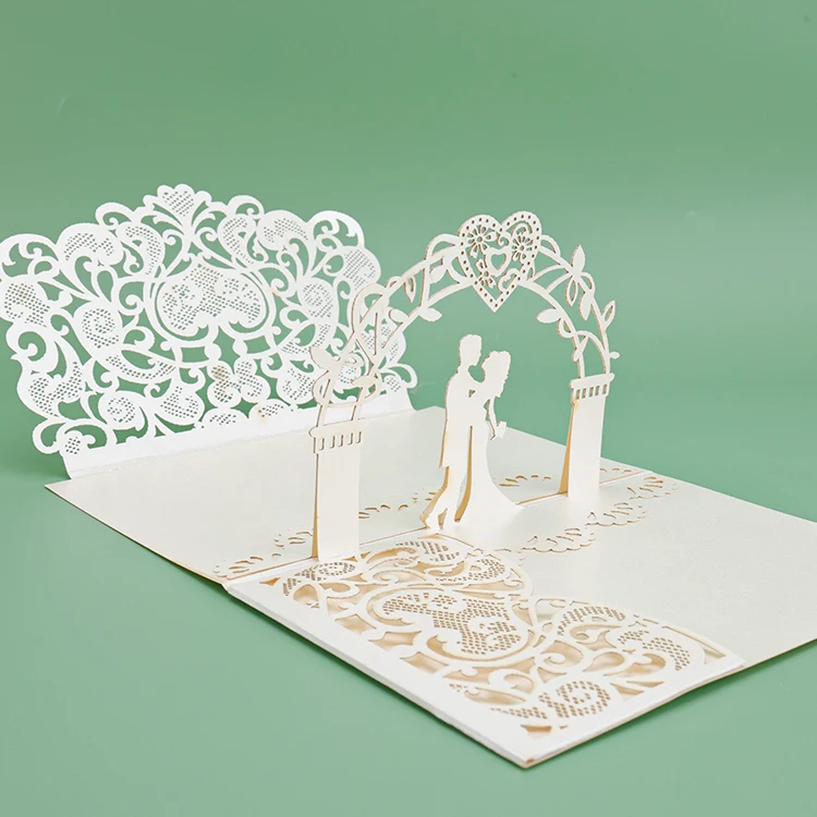 Winpsheng factory stock hot selling paper wedding invitation cards, laser printing 3D pop up greeting card invitations