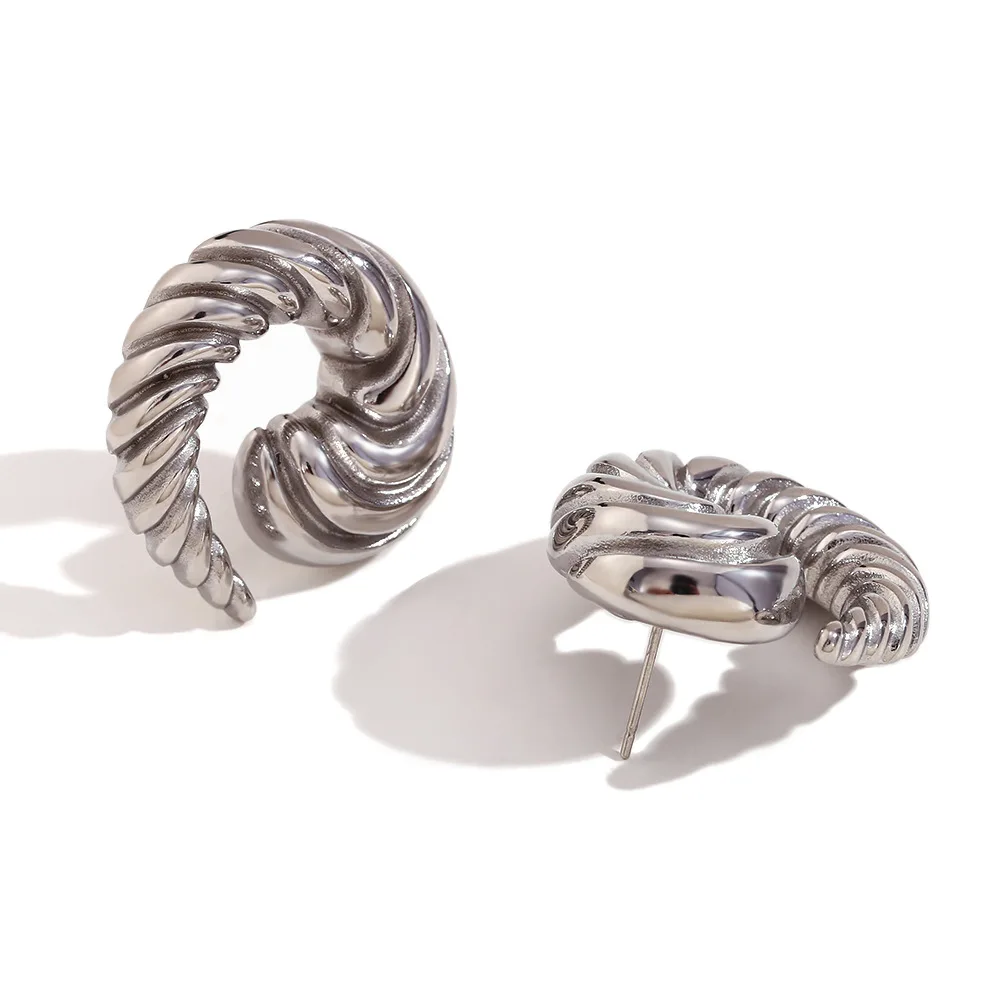 Fanhua Earring Wholesale Women Luxury  18k Gold Plated Hypoallergenic Stainless Steel Korean Vintage Vortex Horn Gypsy Earrings