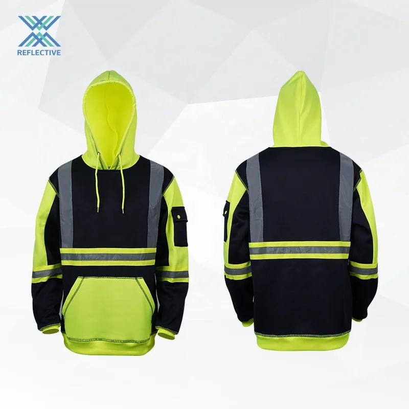 LX High Quality 3m Reflective Print Hoody Reflective Safety Hoodie Long Sleeve Safety Fleece Custom Hoodie Reflective 500gsm