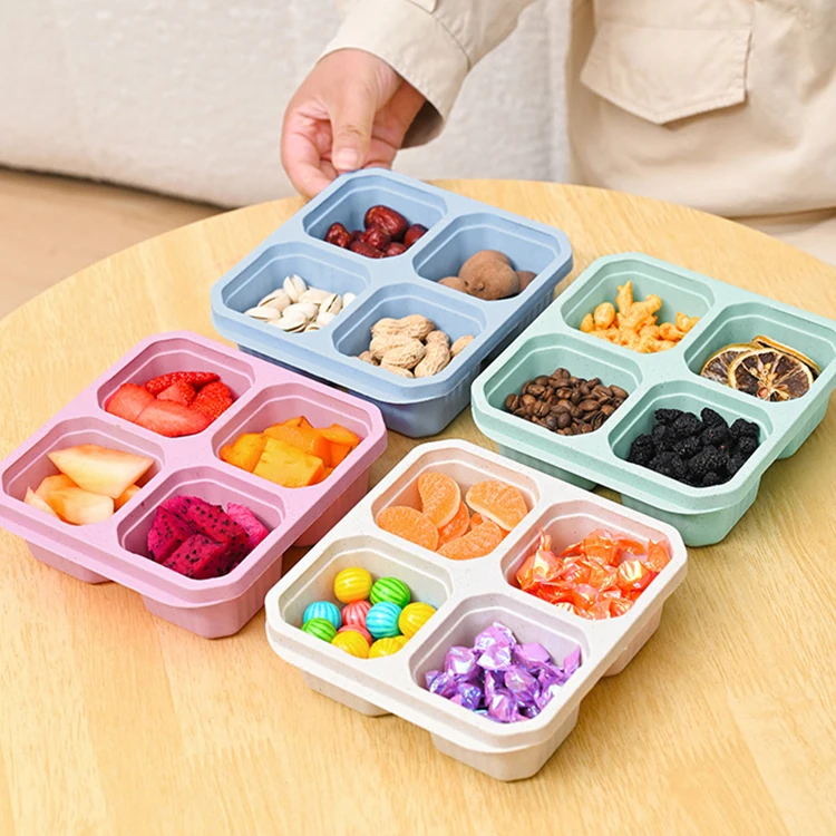 Reusable Stackable Bento Boxes Lightweight Lunch Containers Candy Snack Pastry Box with 4 Compartments
