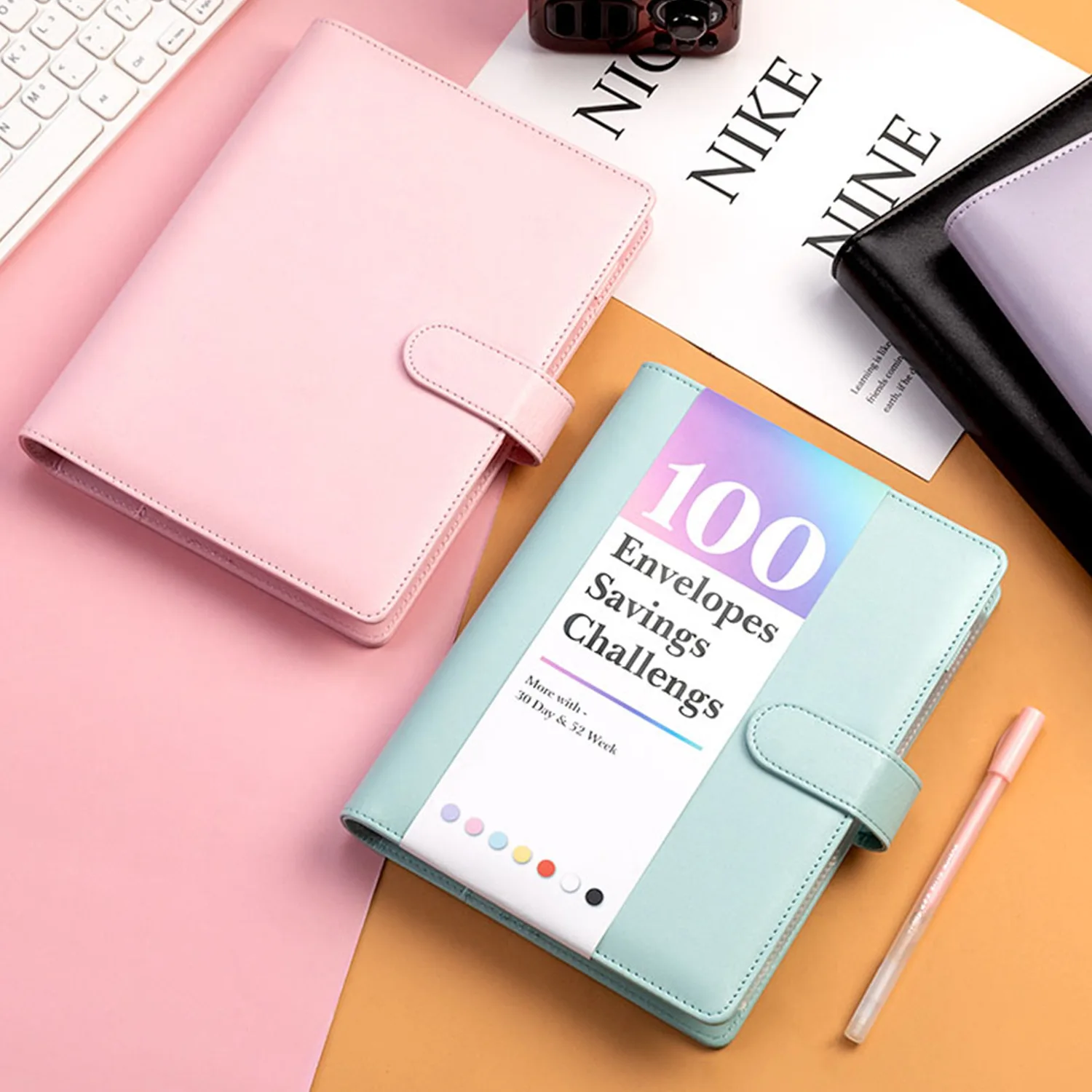 Hot sale new style 100 Day Challenge Save money hardcover PU cover Cash reserve book customizable