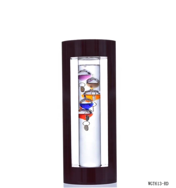 
colorful law of physics indoor glass decoration cherry finished wooden frame Galileo Thermometer 