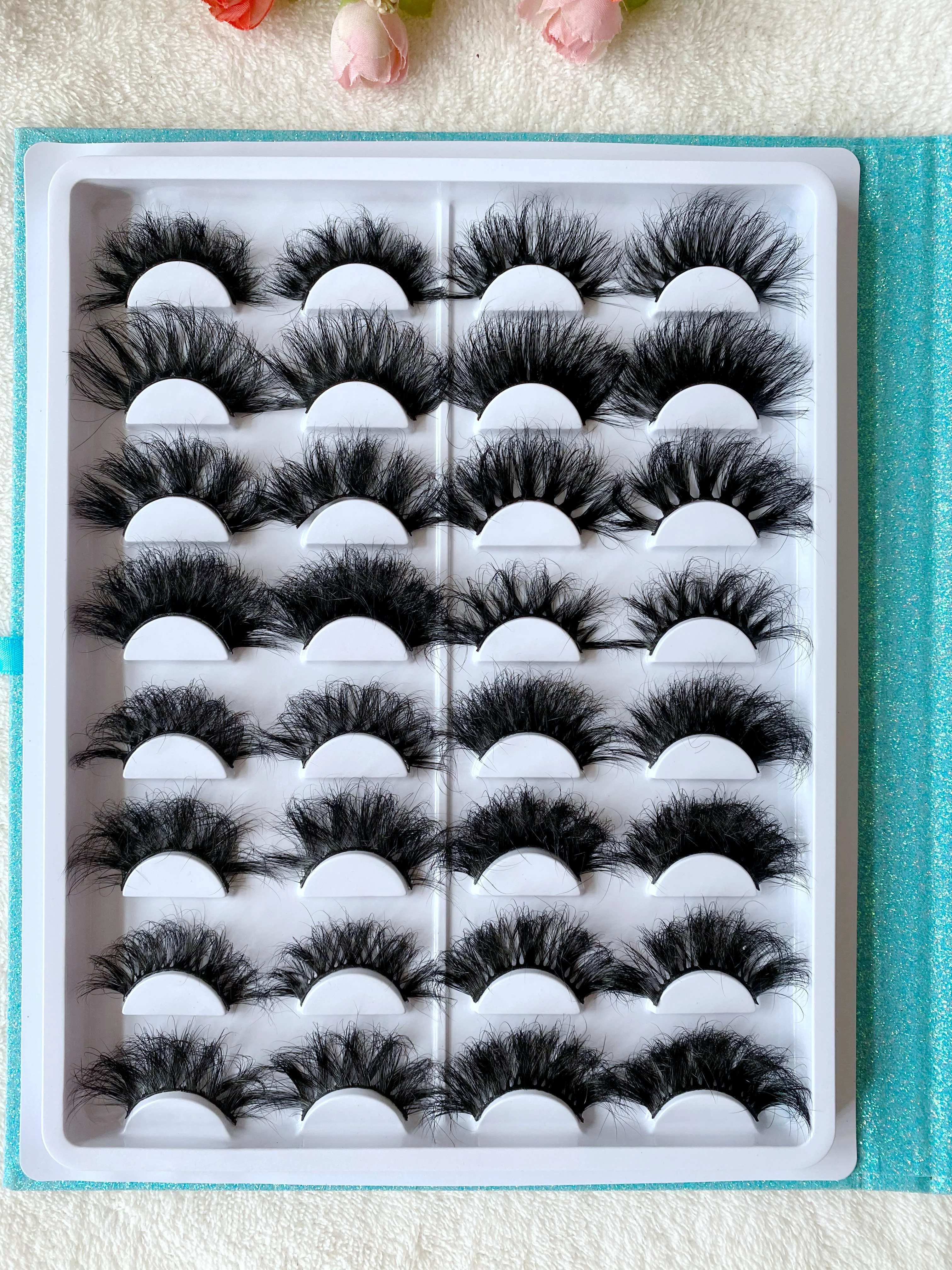 16pairs natural thick fluffy full eyelashes comfortable makeup 25mm 3d wholesale lash book packaging boxes