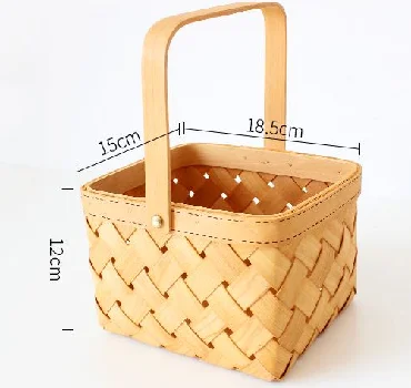 Hot Sellinwholesale Wooden Fruit vegetable Picking Basket/weaved picnic gift basket wooden chip basket