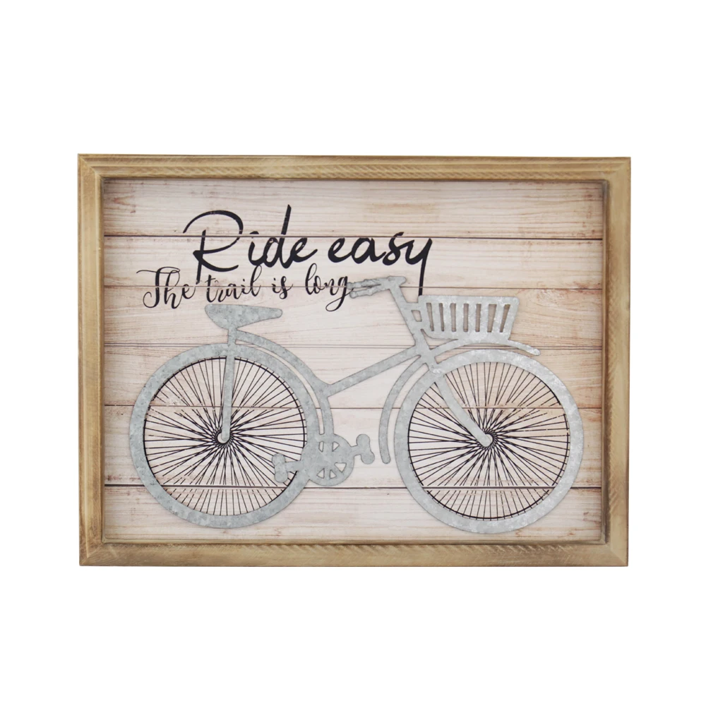 XINGCHENG Vintage Bicycle canvas floating paintings with wood framed for sale 3d metal bicycle floating framed canvas painting