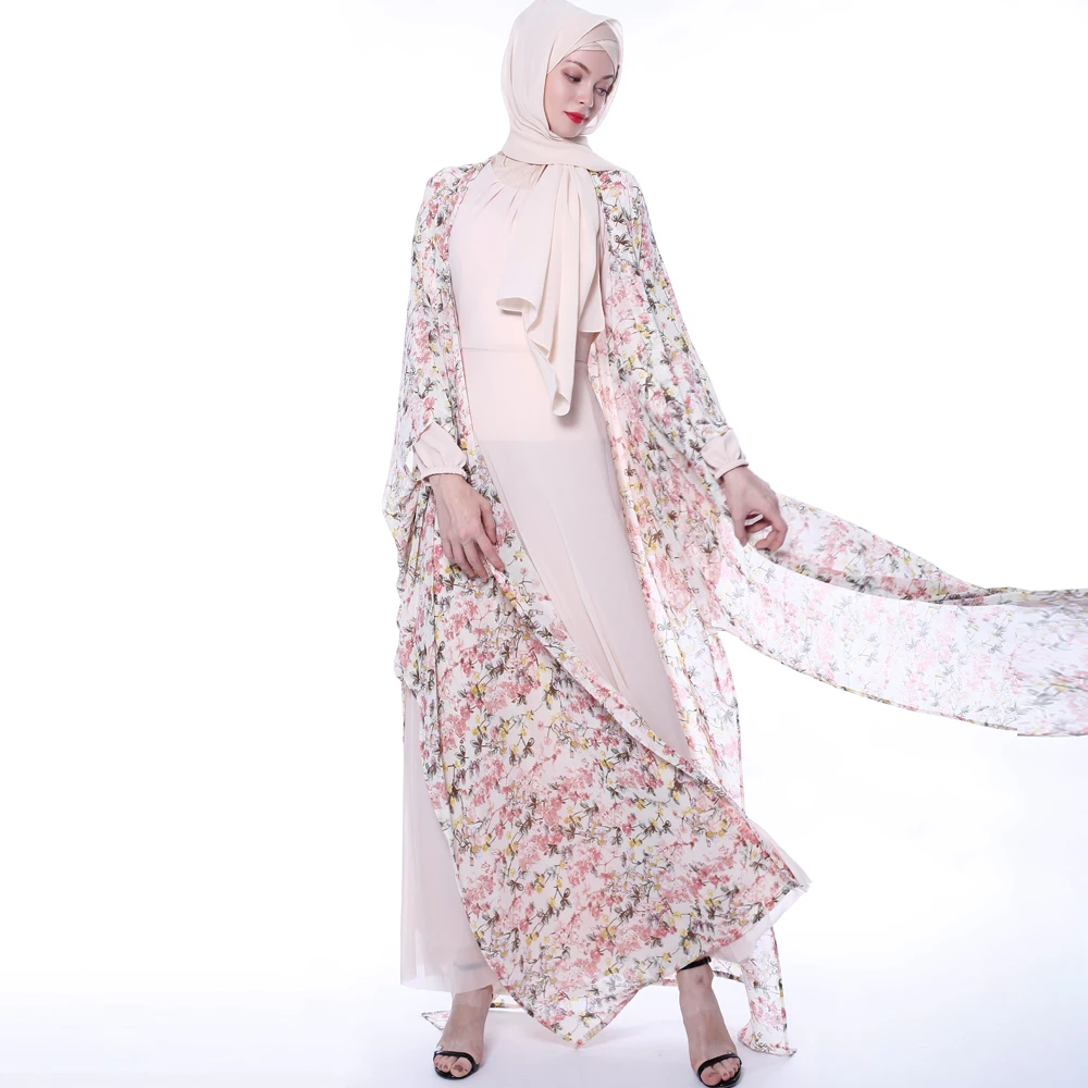 
Dimpression De Fleurs Dete Fashion style Elegant Lace two piece set Cardigan muslim women arabic dress abaya islamic clothing 