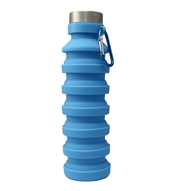 Custom Logo 18oz Outdoor Sports Bottle Collapsible Water Bottle Silicone Foldable Water Bottles with Carabiner