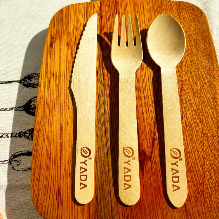 YADA F Series 160mm Disposable Biodegradable Wooden Cutlery Set with Birch wood spoon fork knife Kit