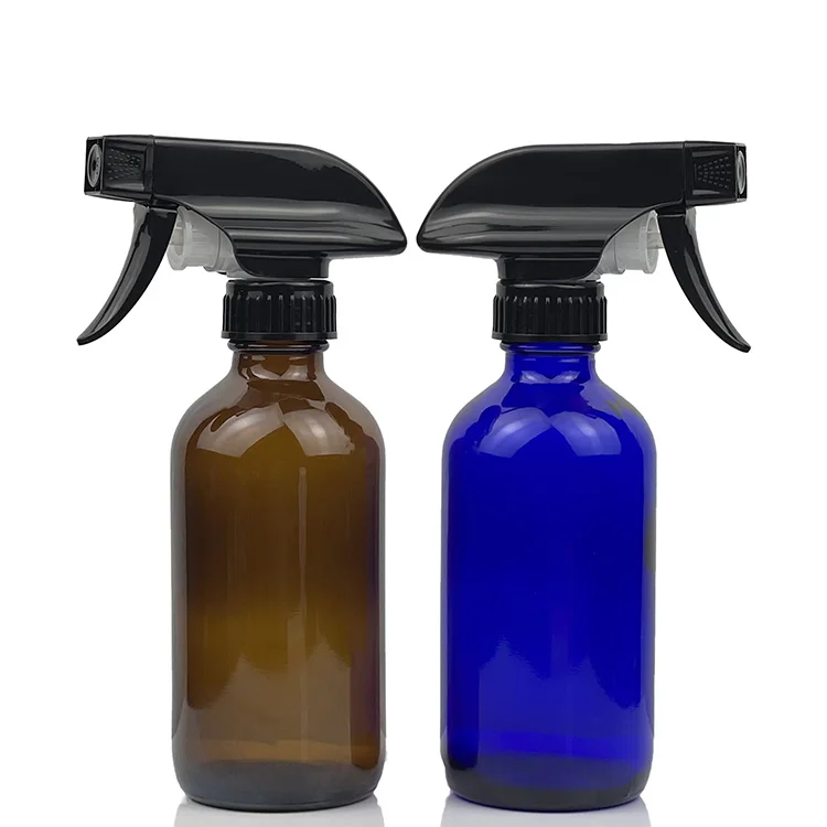 8oz 16oz 250ml 500ml Amber Brown Pharmaceutical Boston Round Glass Spray Bottle with Trigger Spray lotion pump Cap