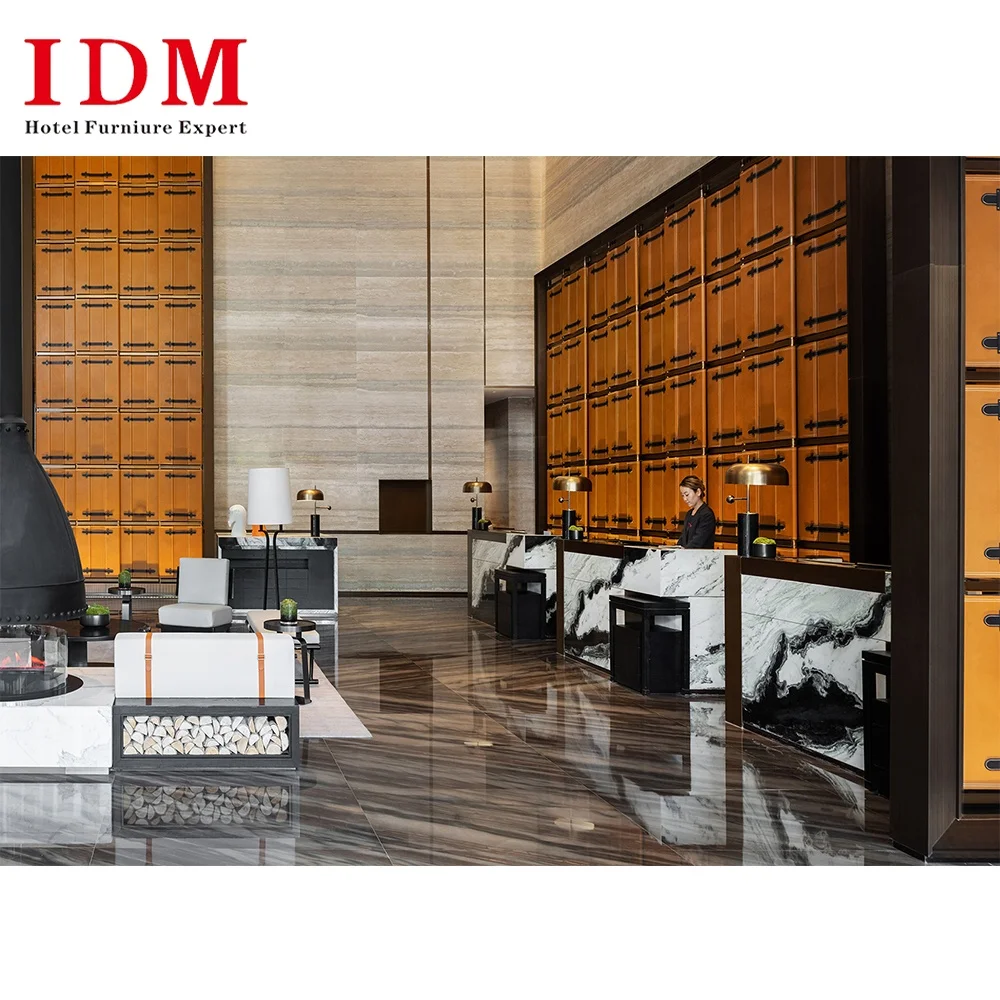 European American Style Modern Hotel Reception Sofa Furniture Wooden Armchair Full Set Hotel Lobby Furniture