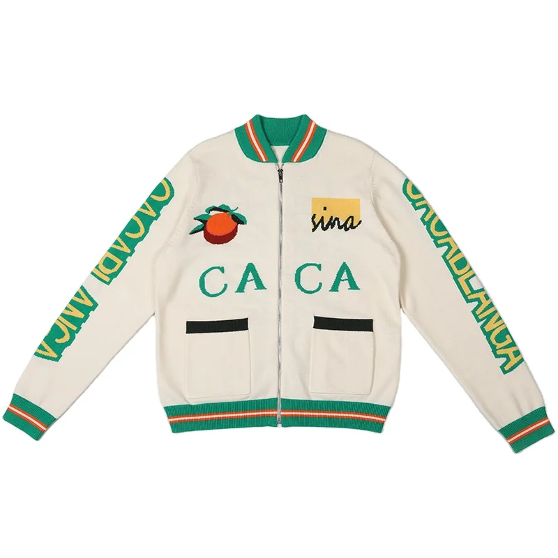 Custom LOGO OEM men sweaters Intarsia Cotton Zip Up Cardigan Sweater Custom Casual Knitted Jacket Coat men cardigan sweater